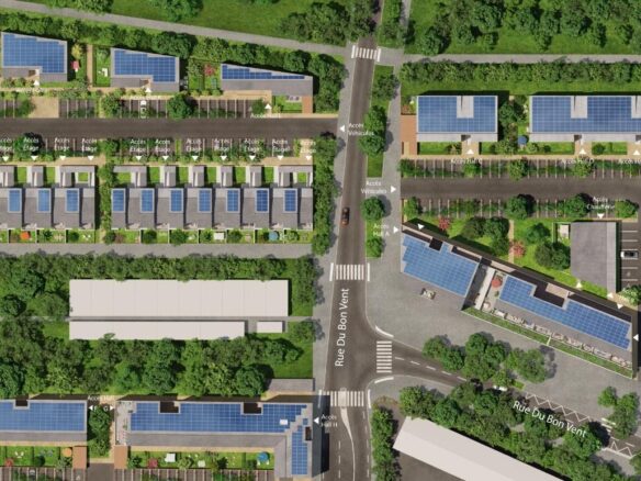 Vue aérienne par drone de l'ensemble d'immeubles extramuros à Avignon, ceinture verte