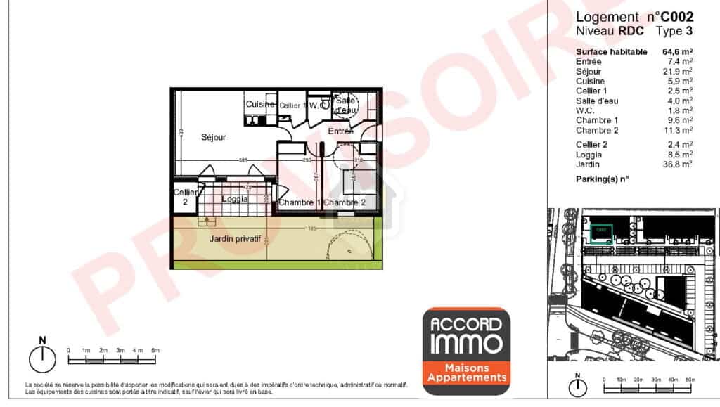 plan appartement t3 neuf à vendre sur Avignon ceinture verte avec jardin privatif