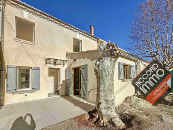 vue de la maison depuis le jardin avec un platane