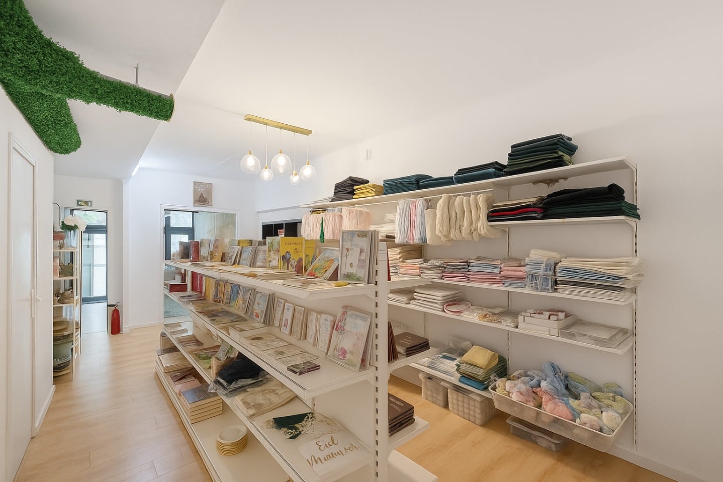 Espace de vente lumineux avec étagères et produits textiles en rez-de-chaussée à Avignon quartier Gambetta