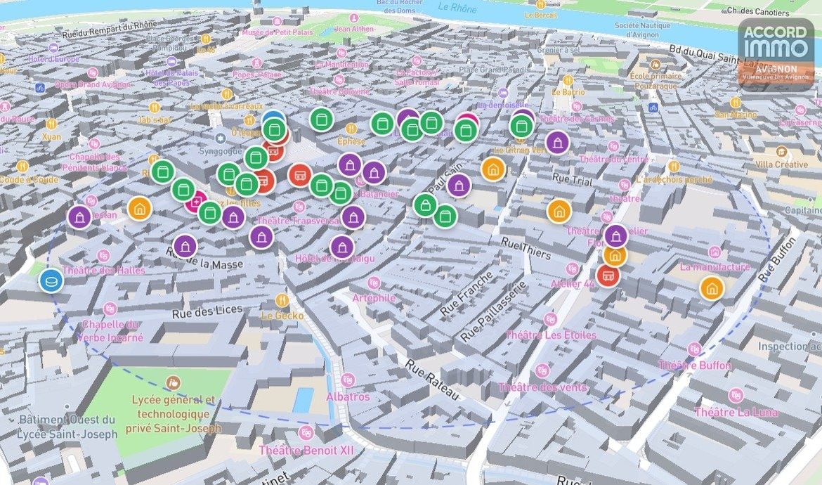 plan des poi de l'hypercentre d'avignon ave ccommerces, bus et boulangerie