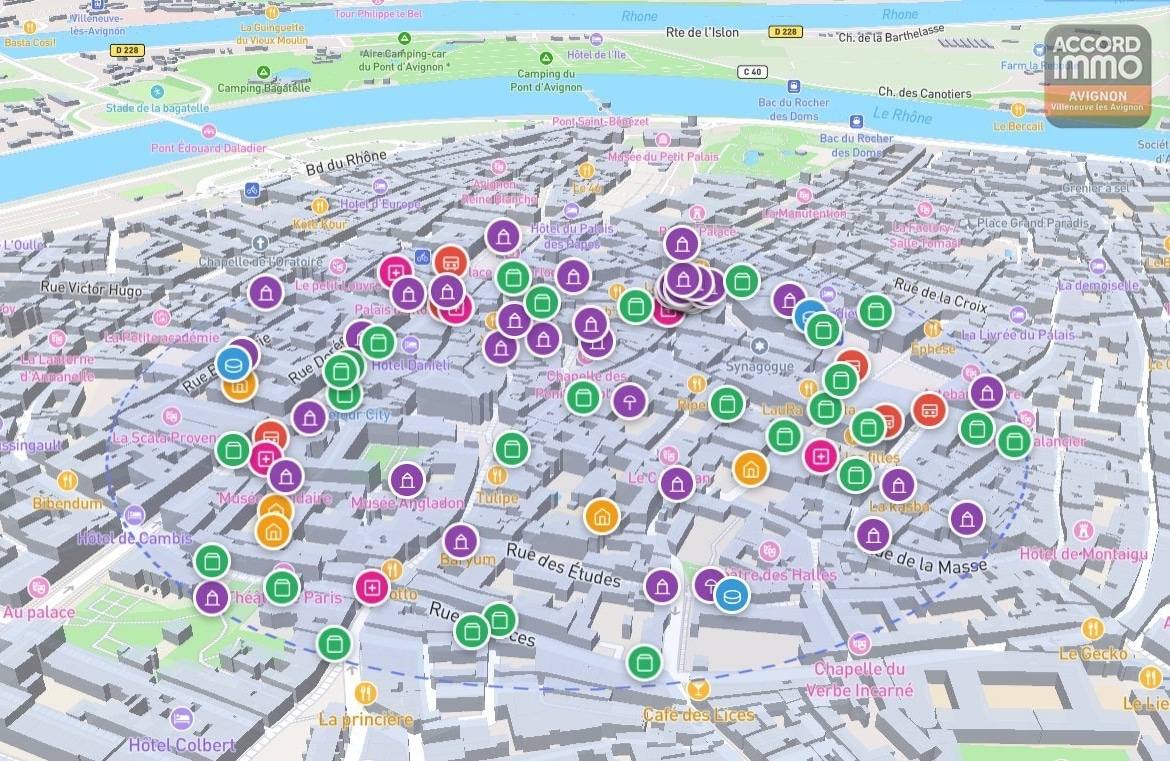 plan avec les point d'interet dans un rayon de 600m base sur logiciele proximité-immo