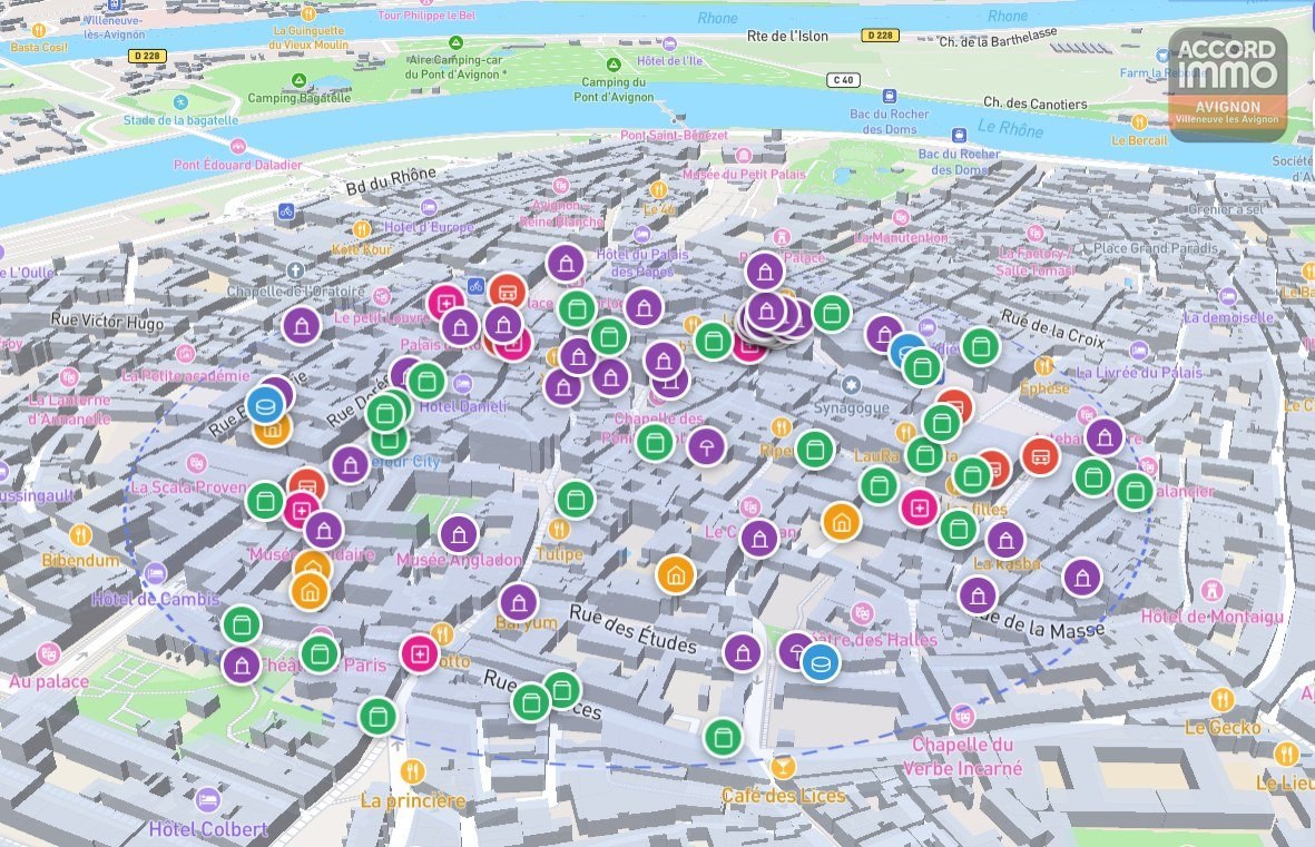 plan avec les point d'interet dans un rayon de 600m base sur logiciele proximité-immo