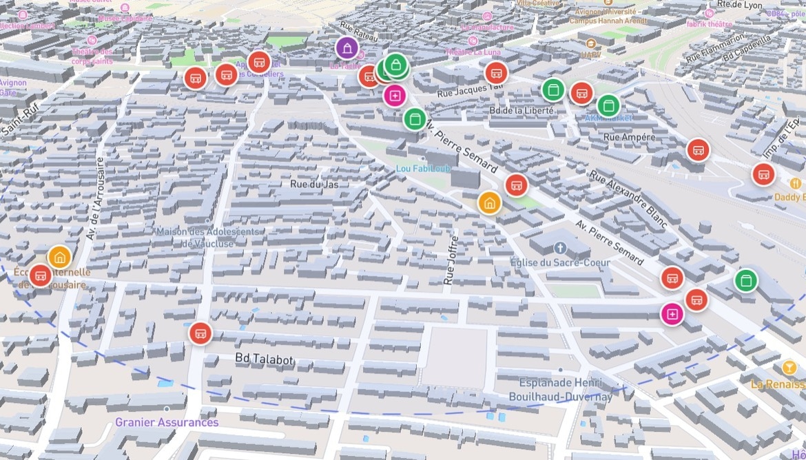 plan des commodités autour de l'appartement en vente