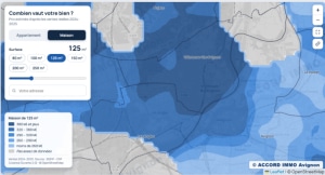 Carte des prix estimés d'une maison de 125 m² à Villeneuve-lès-Avignon, Les Angles et Avignon d'après les ventes réelles 2024-2025
